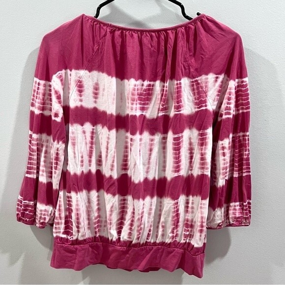 Chaps pink and white cotton blend tie dye top size petite medium - Picture 3 of 4